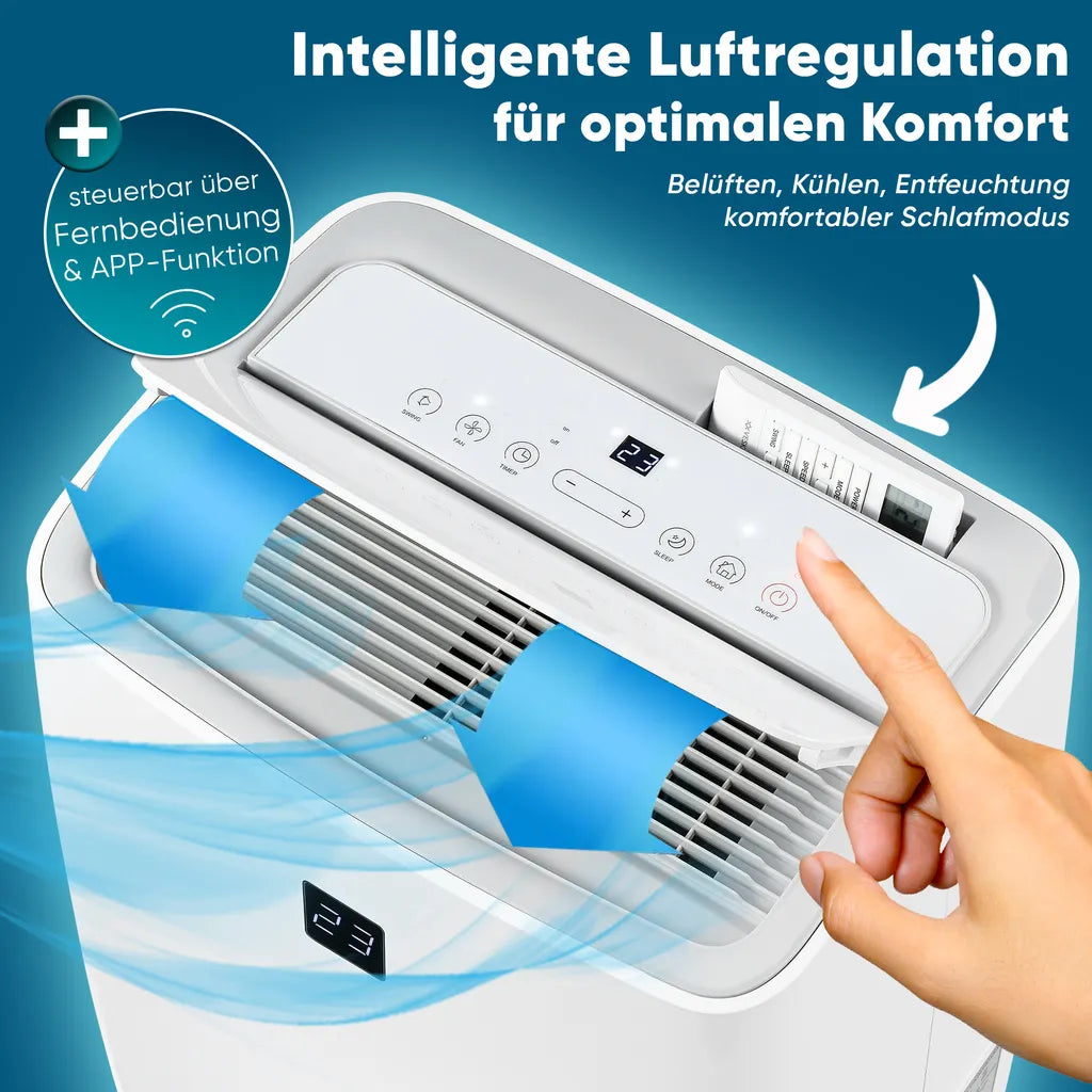 Climatisation mobile 12000 BTU/h (3.500 watts) - Climatiseur mobile 4en1 avec WiFi/App Monobloc réfrigérant - Télécommande, minuterie